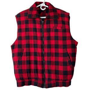 Vintage Ozark Trail buffalo plaid vest Flannel full zip pockets 90s outdoor M